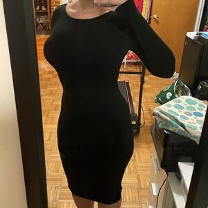 Naked wardrobe women’s black bodycon long sleeve midi dress back plunge v size s